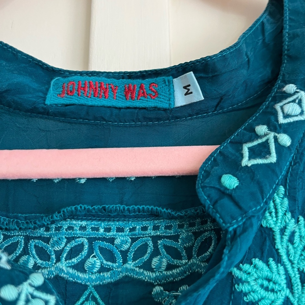 JOHNNY WAS Embroidered Turquoise Blouse Medium - Picture 4 of 4